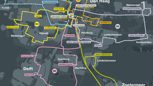 Plattegrond van de HTM Nachtbus Plattegrond van de HTM Nachtbus